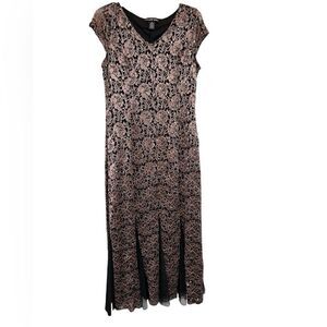 Candalite Petite Black Copper Lace Sequined Romantic Goth Maxi Dress PM